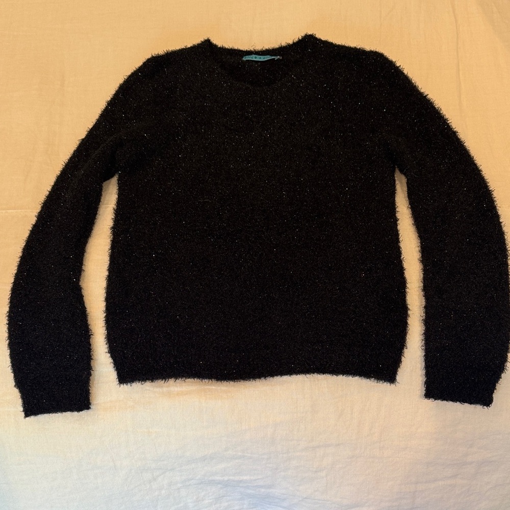 Alice & Olivia Black Shimmer Fuzzy Sweater